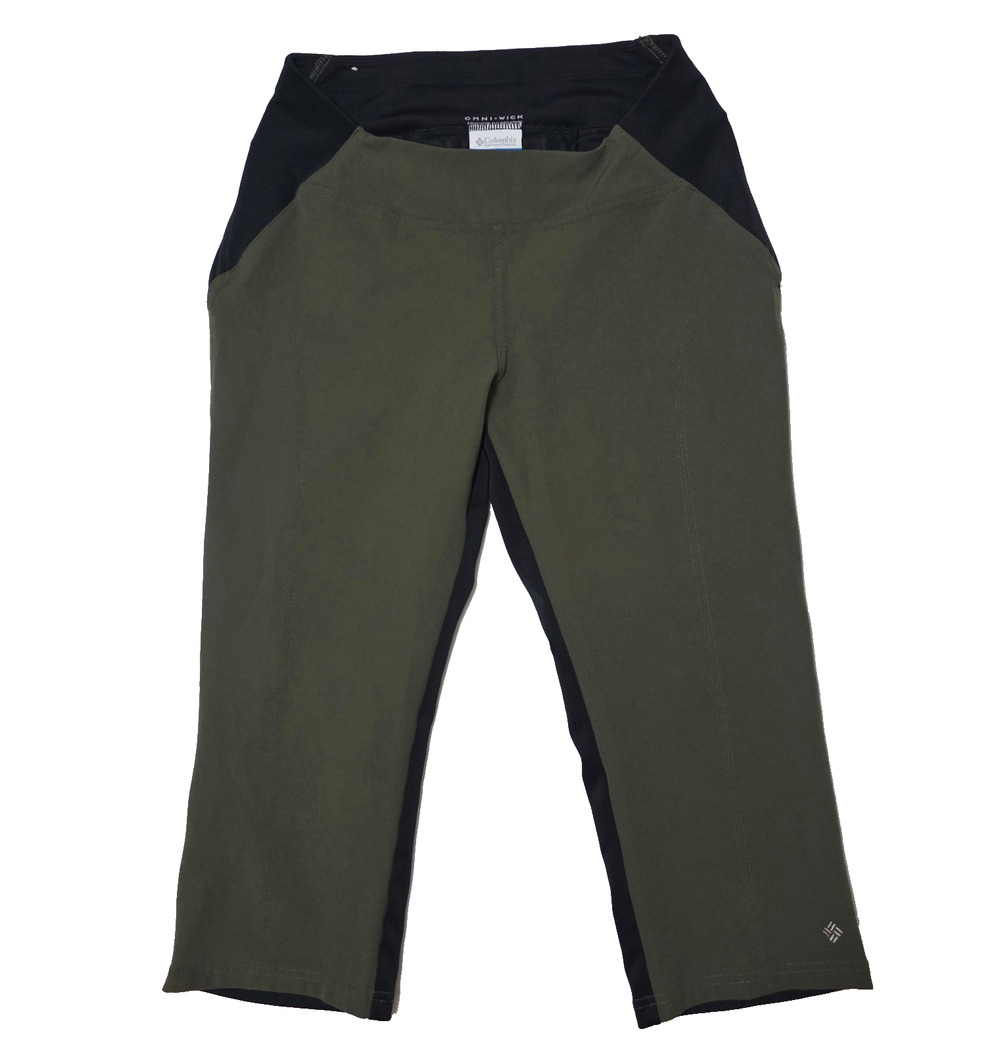 Columbia Womens Small Omni-Wick Capri Leggings Olive Green Black Hiking Pants